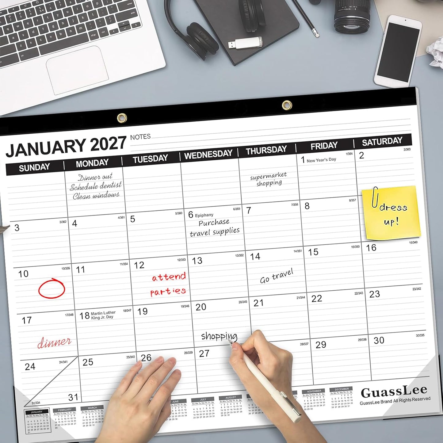 GuassLee Desk Calendar 2026-2027 - 19 Months Academic Calendar 17" × 11.5" Desktop Calendar from Jun. 2026 to Dec. 2027 with Julian Date for Home School Office Desk Top Organizing