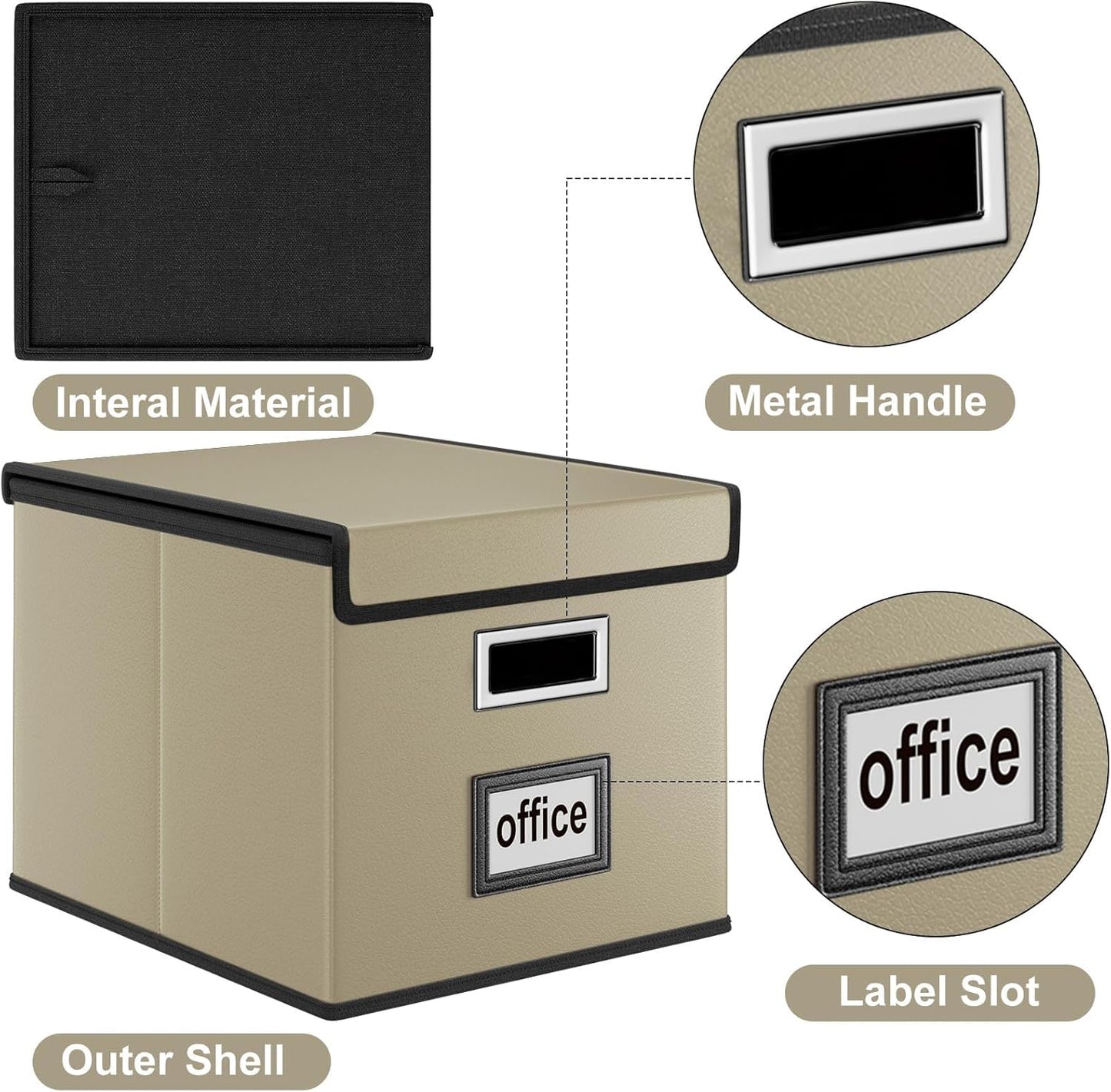 Huolewa Upgraded Portable File Organizer Box with Lid, Collapsible Linen Hanging Filing Storage Boxes with Plastic Slides, Decorative Home/Office Filing System Box for File and Folders Storage (Gray)