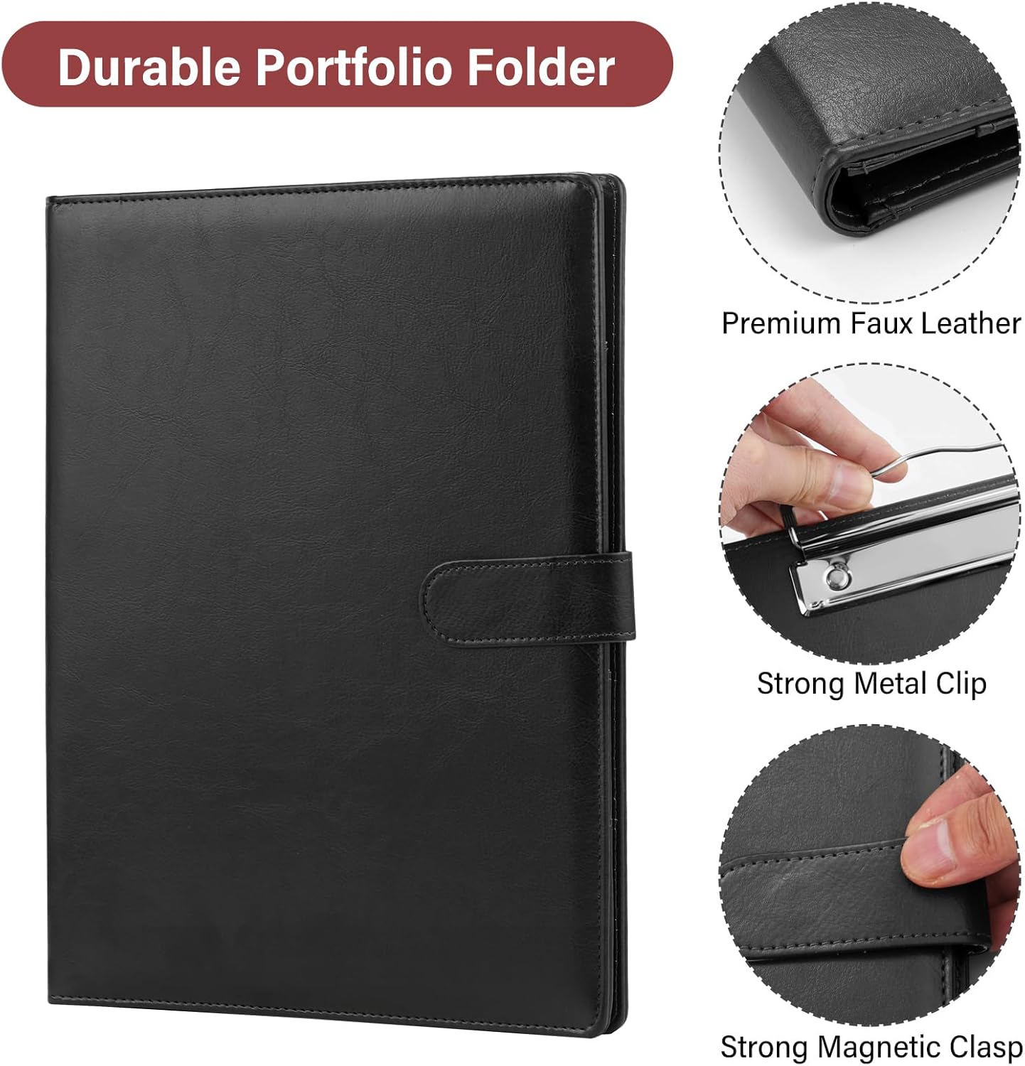 Professional Padfolio, Multi Function Faux Leather Portfolio Binder with Clipboard - Interview Resume Folder, Legal Document, Business Card Holder, for Office, Conference, Interviews (Black)