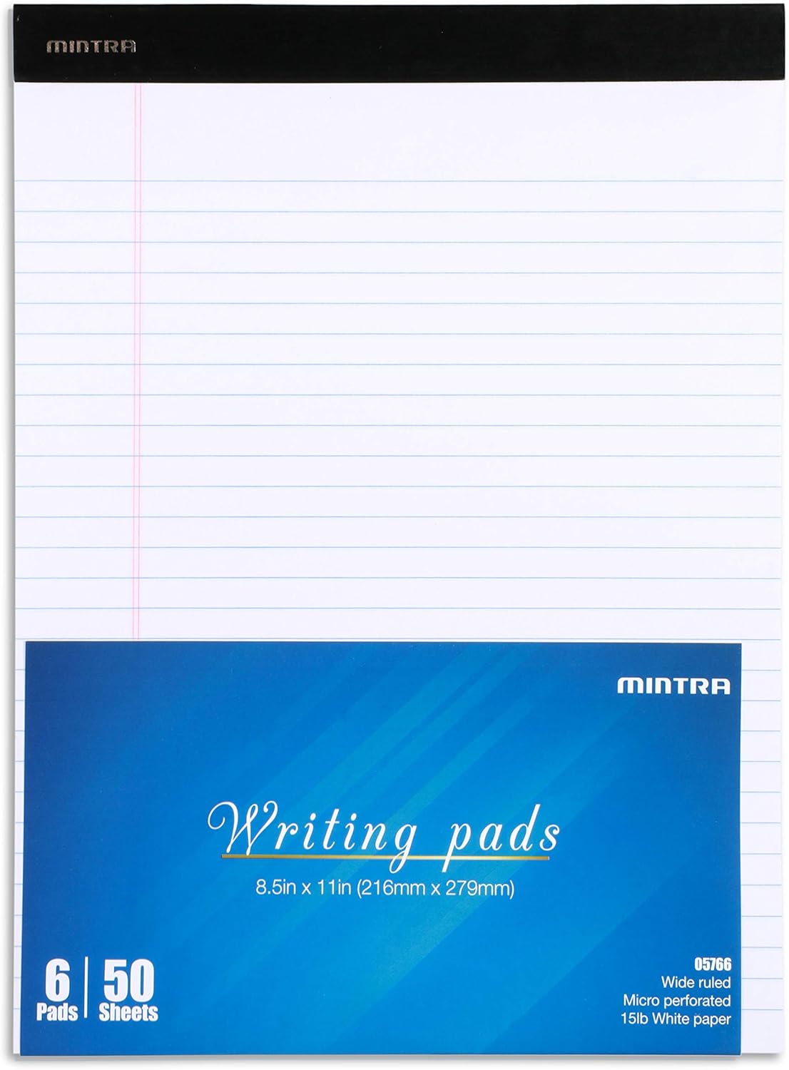 Mintra Office White Legal Pads – Ruled Notepads and Micro-Perforated Sheets, Ideal for Writing, Note-Taking & Creativity, Office, or Professional Use, Basic Pad 6 pack, 8.5"x11" (Narrow Ruled)