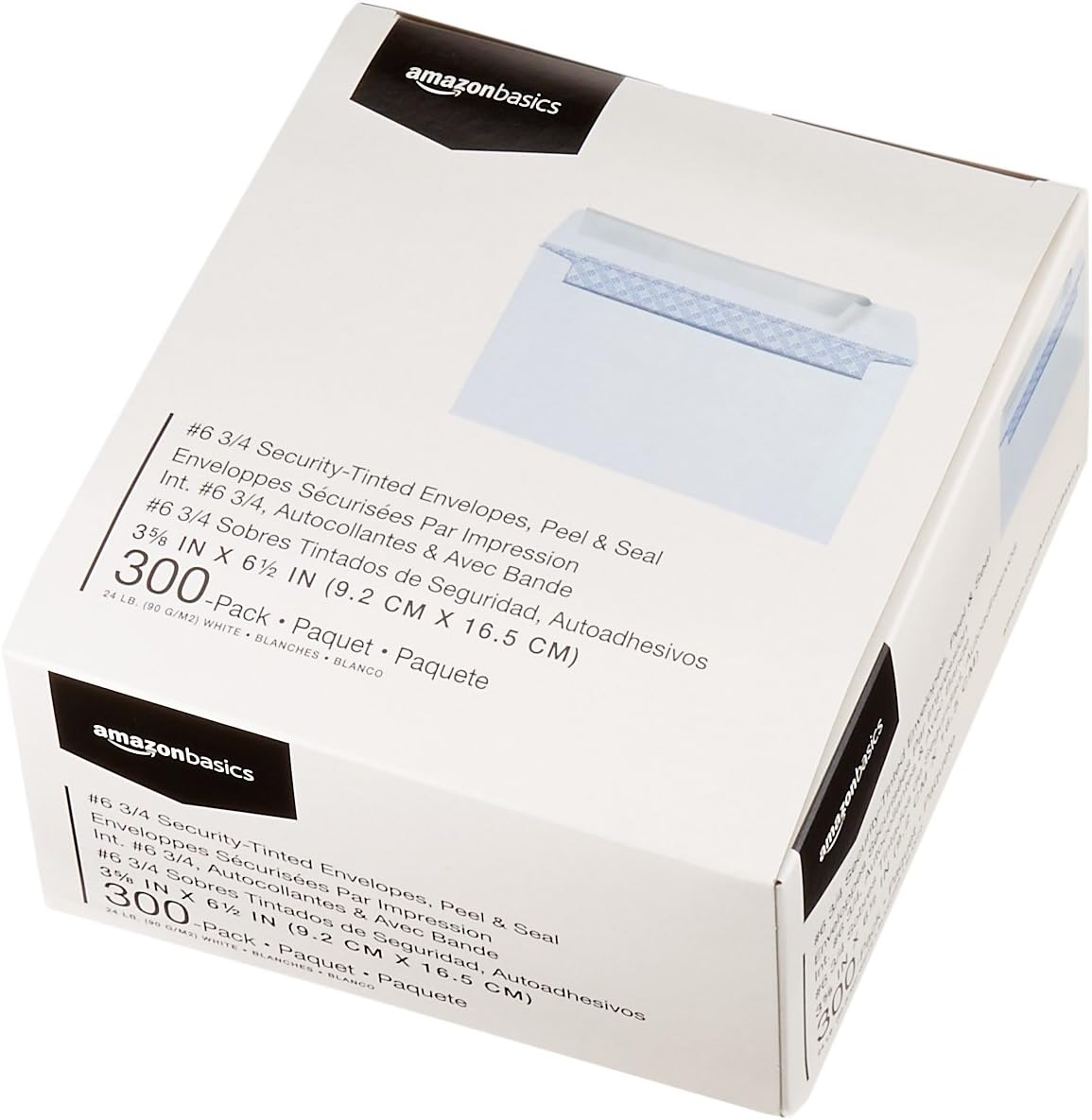 Amazon Basics #6 3/4 Security-Tinted Self-Seal Envelopes for Home & Office, White, 100-Pack