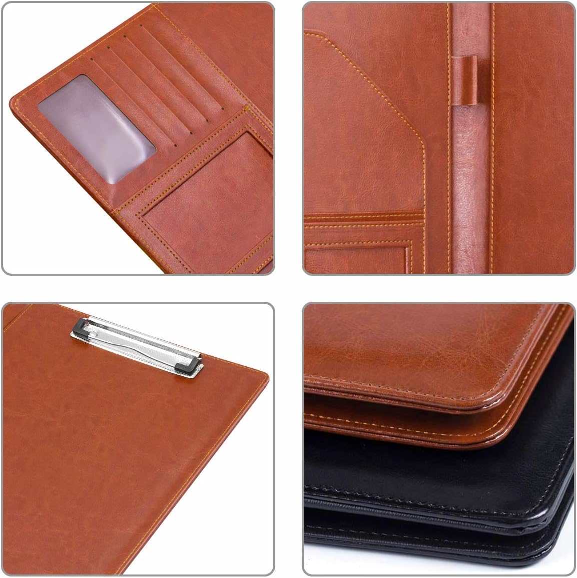 WAVEYU Resume Portfolio Folder, Padfolio Clipboard, Writing Portfolio Leather Clipboard with Cover for Legal Pad Holder Letter Size A4 for Business Conference Notepad Clip Boards, Purple