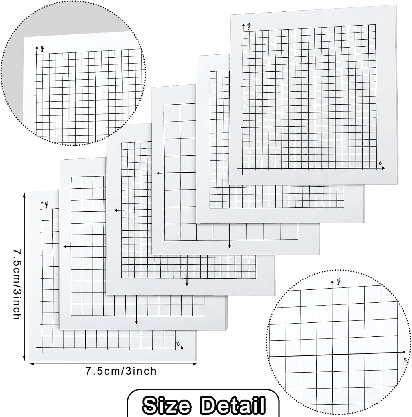 Zonon 24 Pack Graph Paper Sticky Note Pads 6 Designs 600 Sheets 3 x 3 Inch Mini Graph Pads Back to School Student Math Study Adhesive Grid Variety of Four Quadrant Grid Notepad for Office Supplies