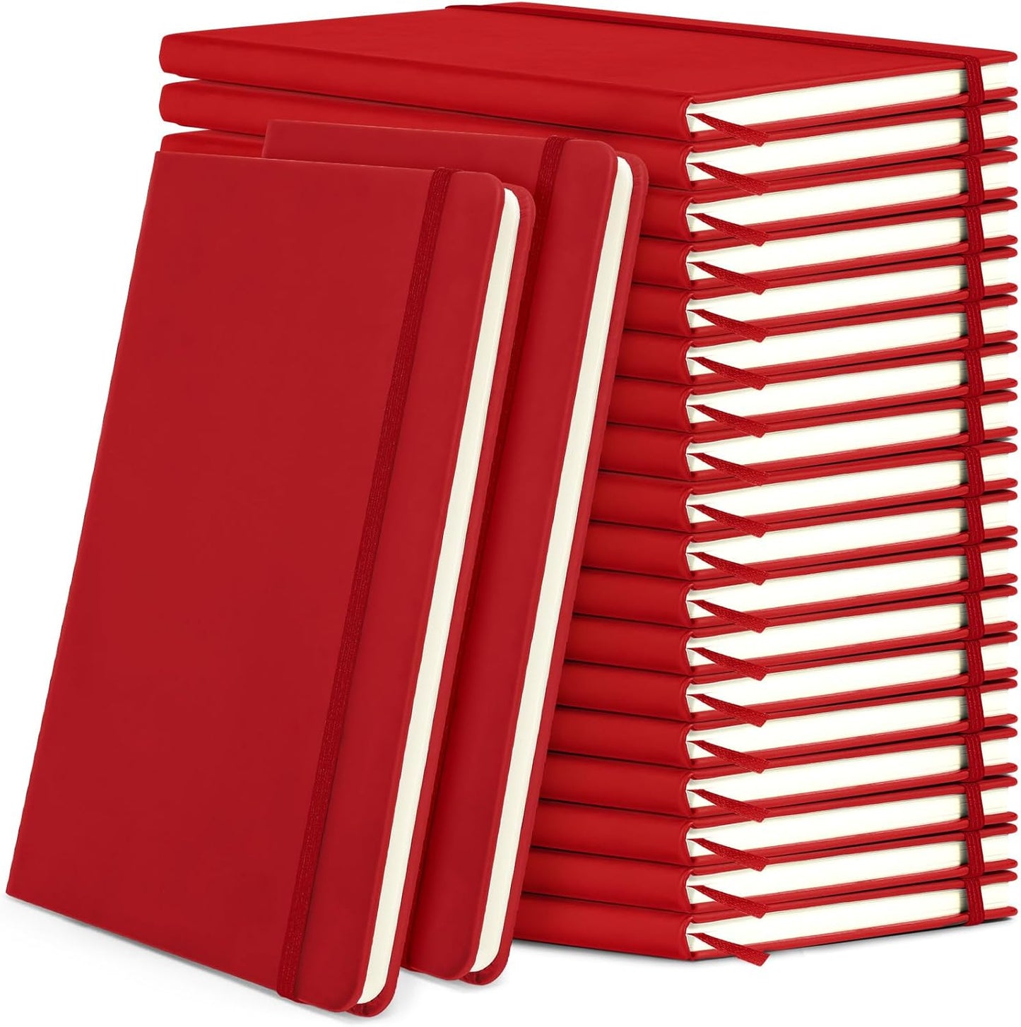 Honoson 20 Pack Lined Journal Notebooks A5 Hardcover Executive Notebook 5.5" x 8.3" PU Leather Wide Ruled Journals Bulk with Elastic Band for Home Business Office School Supplies(Black)