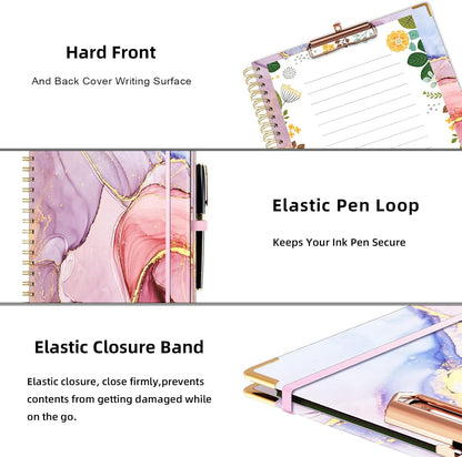 Ospelelf Clipboard with Storage 8.5 X 11，Padfolio Organizer, Spiral Portfolio Letter Size with Notepad, Pen Holder, 5 Extra Folder Divider Pages, Elastic Closure Nurse Office Essentials (Polka Dots)