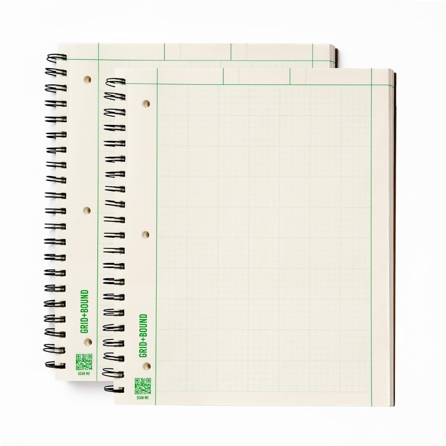 Grid+Bound Engineering Notebook, Spiral-Bound, 2 Pack, 8.5" x 11", Green Tint, Margin Front, 5x5 Graph Back, 150 Sheets per Notebook