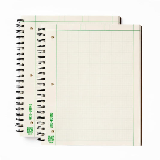 Grid+Bound Engineering Notebook, Spiral-Bound, 2 Pack, 8.5" x 11", Green Tint, Margin Front, 5x5 Graph Back, 150 Sheets per Notebook
