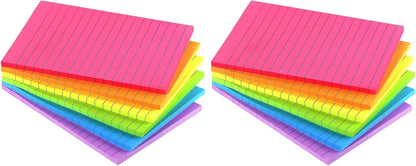 Lined Sticky Notes 4X6 in Bright Ruled Stickies Colorful Super Sticking Power Memo Pads, 45 Sheets/pad, 6 Pads/Pack