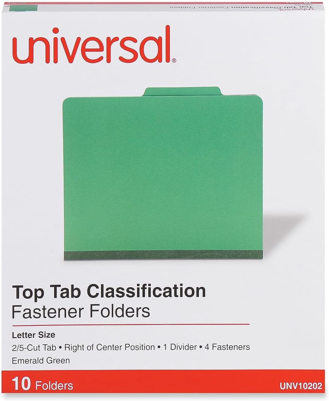 Universal 10202 Pressboard Folder, Letter, Four-Section, Emerald Green, 10/Box
