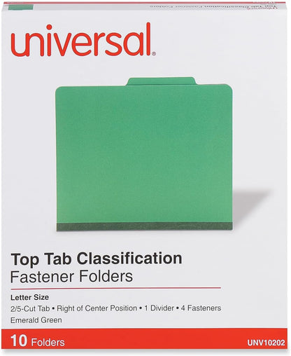 Universal 10202 Pressboard Folder, Letter, Four-Section, Emerald Green, 10/Box