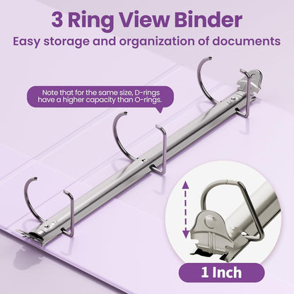 SUNEE 3 Ring Binder 2 Inch, Clear View Binder Three Ring PVC-Free (Fit 8.5x11 Inches) for School or Office Supplies, Light Purple, 1 Pack