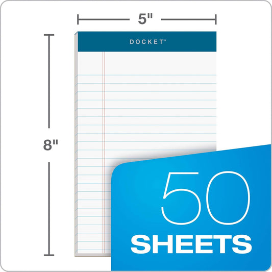 TOPS 5 x 8 Legal Pads, 12 Pack, Docket Brand, Narrow Ruled, White Paper, 50 Sheets Per Writing Pad, Made in the USA (63360)