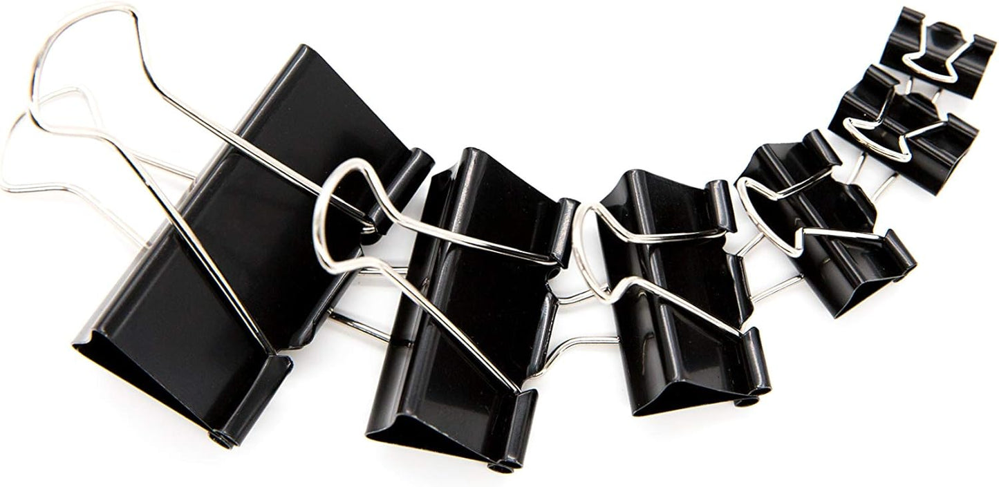 DSTELIN Binder Clips Paper Clamps Assorted Sizes 100 Count (Black), X Large, Large, Medium, Small, X Small and Micro, 6 Sizes in One Pack, Meet Your Different Using Needs.