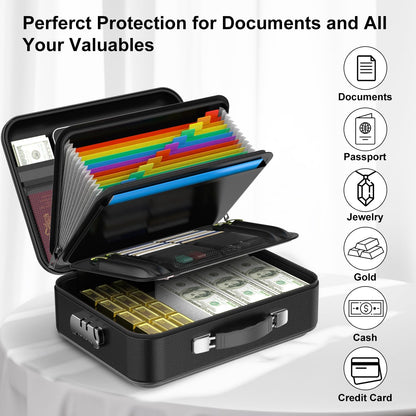 COLCASE Fireproof Document Box with Lock, Hard Fireproof Waterproof Box Creative Hard-Shell Design Fireproof Safe Box Document Organizer for Important Documents Certificates Laptop Passports Black