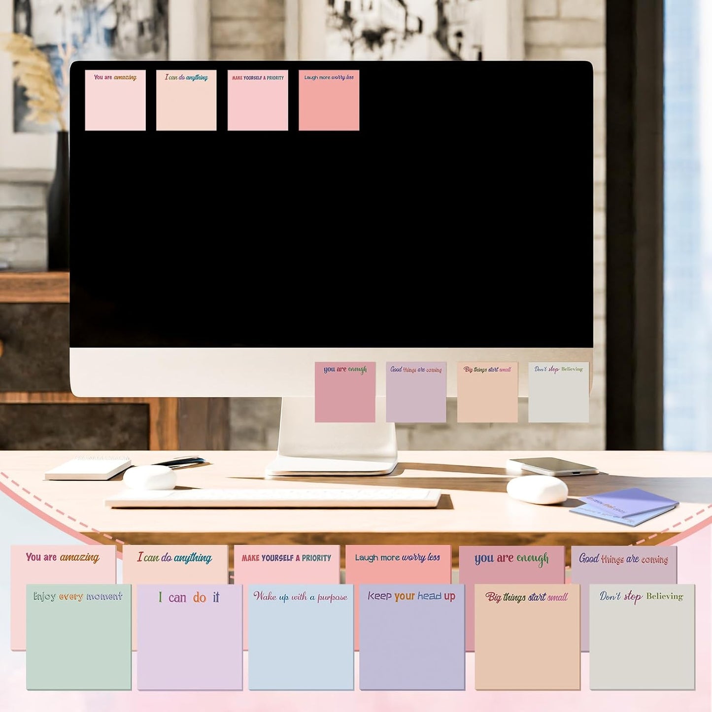 Yinder 48 Pcs Inspirational Sticky Notes Cute Motivational Sticky Notes Pad End of Year Employee Appreciation Gifts Bulk for Teacher Nurse Coworkers Office Supplies 3 x 3'' (Thank You,Dark Color)