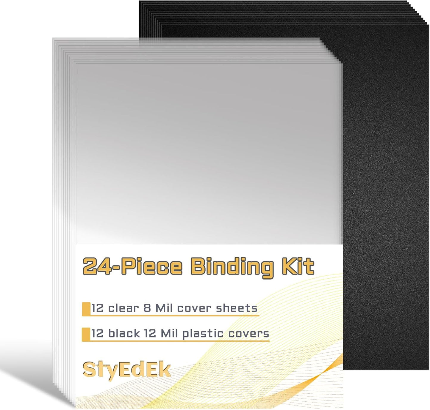24 Pack 8.5 x 11 Inches PVC Clear Binding Covers and Backs Set,12 Pack 8 Mil Cover Sheets, 12 Pack 12mil Black Plastic Covers, Clear Report Covers for Binding, Letter Size