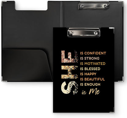 Gothic Moon Phase Clipboard Folio with Storage, Witchy Moon Decorative Clipboard Folder, Gothic Black Gold Clipboards for Women, Witchy Gifts Office Supplies, 12.4x9.2In