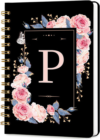 Lined Spiral Journal Notebook, A5 College Ruled Spiral Notebook for Women, Hardcover with Elegant Design for Work and Note-Taking, 5.5 * 8.25 inch, 160 Pages, Letter T