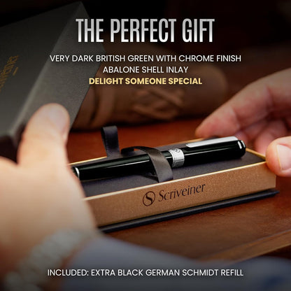 Scriveiner Midnight Blue Rollerball Pen - Stunning Blue Lacquer Luxury Pen, Chrome Finish, Schmidt Ink Refills, Men & Women, Professional, Executive Office, Nice Pen