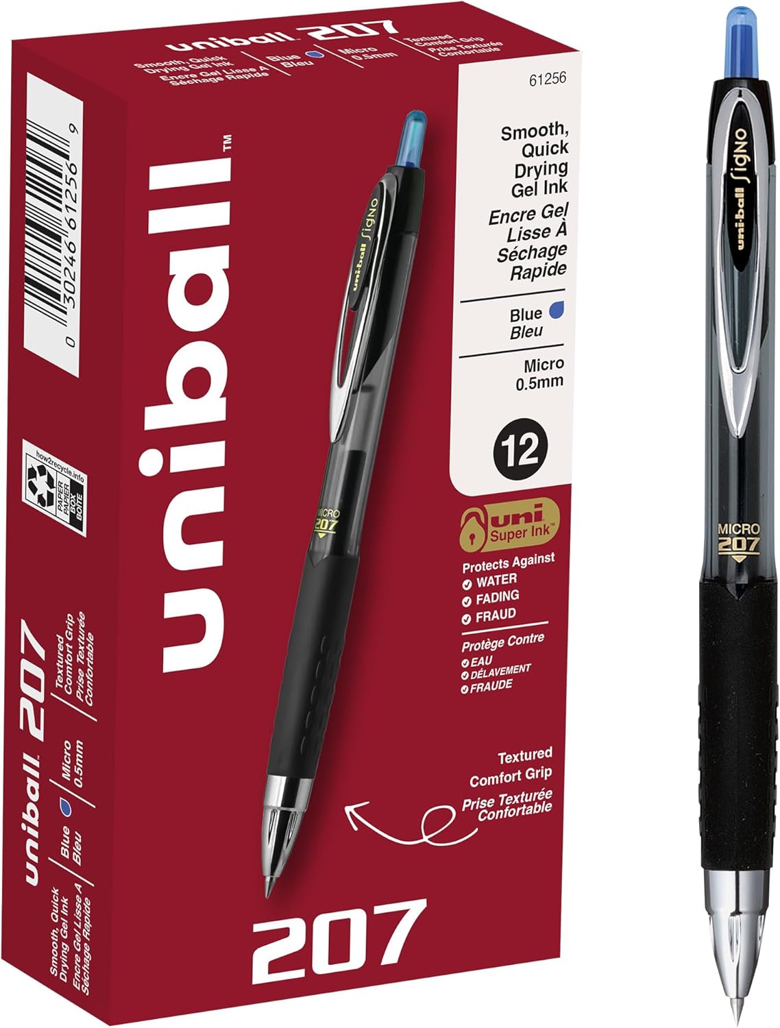 uniball 207 Plus+ Retractable Gel Pens, Medium Point (0.7mm), Black, 4 Pack