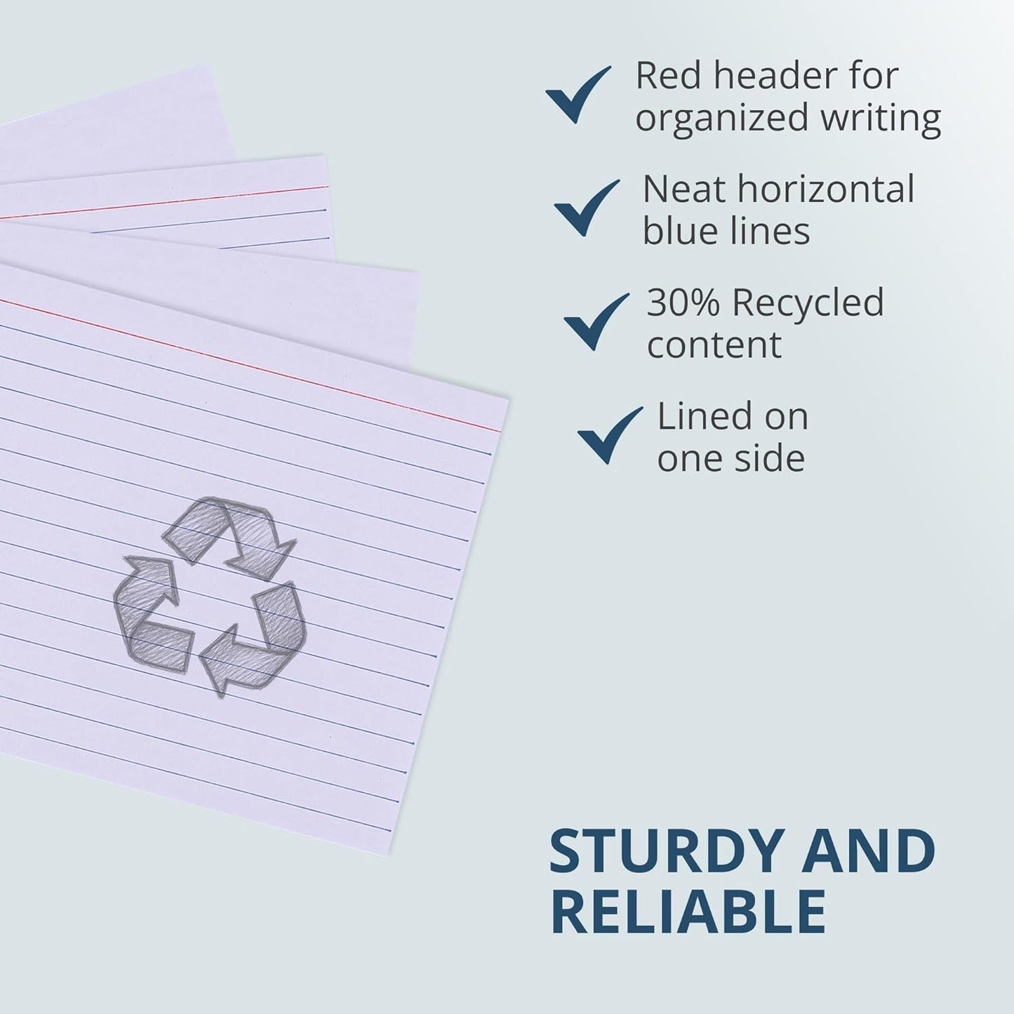 Roaring Spring Recycled Index Cards 4"x6", 100 Count, Smooth 100# White Recycled Index Paper, Ruled on Front, Blank on Back