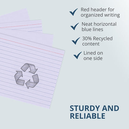 Roaring Spring Recycled Index Cards 4"x6", 100 Count, Smooth 100# White Recycled Index Paper, Ruled on Front, Blank on Back
