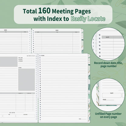 SUNEE Half Meeting Half Note - 7.5"x10" Professional Notebooks for Work - 160 Pages, B5 Size Project Planner, Spiral Meeting Agenda/Minutes Organizer for Women Men, Note Taking, Office & Business