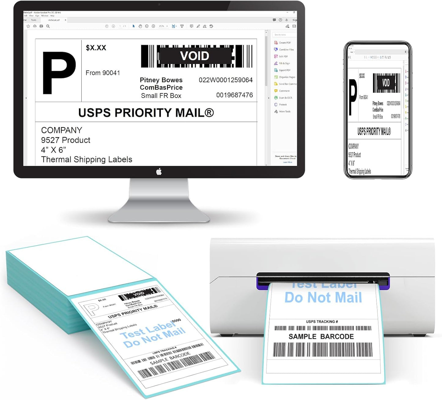 9527 Product Fanfold 4 x 6 Direct Thermal Labels White Perforated Shipping Labels, 500pcs per Stack,1 Stack