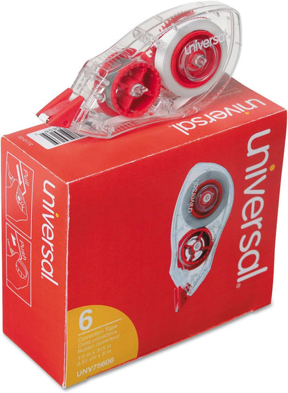 Universal 75606 Correction Tape with Two-Way Dispenser, Non-Refillable, 1/5-Inch x 315-Inch, 6/Pack