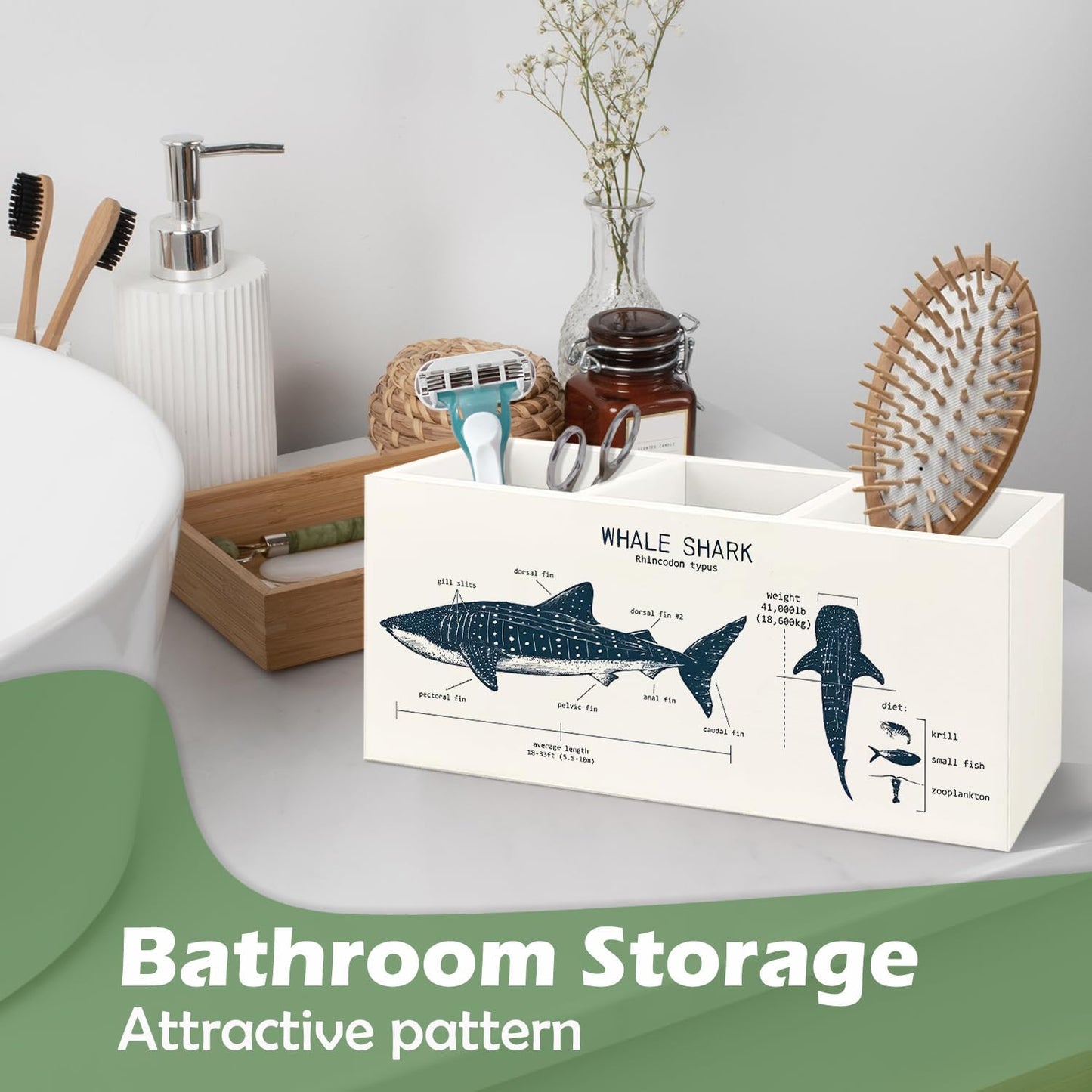 Killer Whale Gifts Wooden Pen Pencil Holder, Whale Shark Gifts for Ocean Lovers, Marine Biology Wooden Makeup Brush Organizer