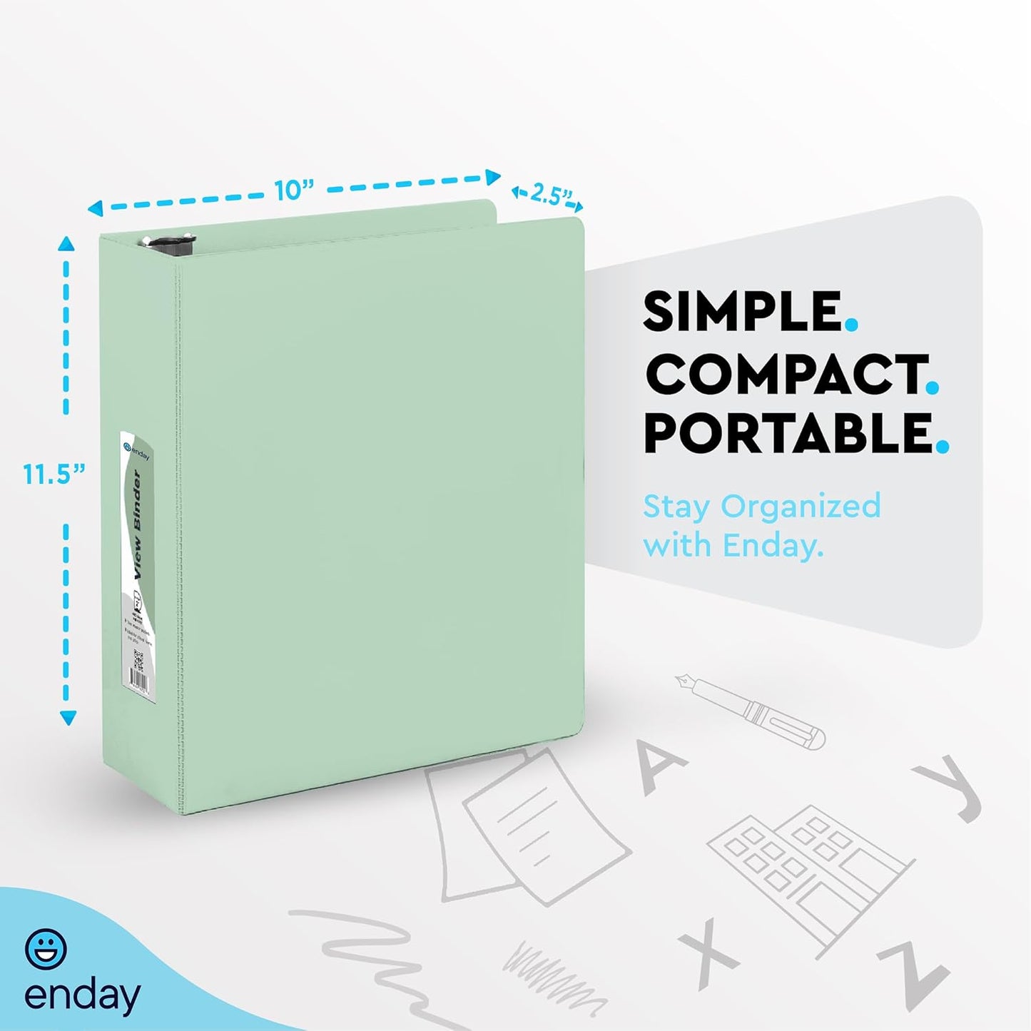 Enday 1.5 Inch Binder, Green - 1.5 Inch 3 Ring Binder, Round Ring Pastel with Clear View Cover for Letter Size 8.5 x 11'' Paper & 2 Inside Pockets, Ideal for School Supplies, Office, and Home