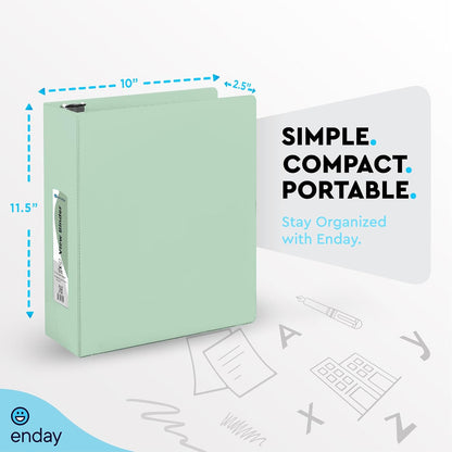 Enday 1.5 Inch Binder, Green - 1.5 Inch 3 Ring Binder, Round Ring Pastel with Clear View Cover for Letter Size 8.5 x 11'' Paper & 2 Inside Pockets, Ideal for School Supplies, Office, and Home