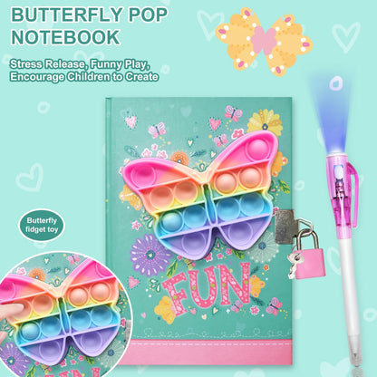 Pop Girls Diary with Lock and Invisible Ink Double-end Pen, 7.5x5.4” 160 Lined Page Fidget Colorful Heart Girls Journal for Kids Secret Notebook Pen Set Birthday Gifts for Girls 5 6 7 8 9 10 Years Old