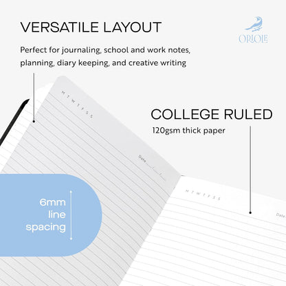 Oriole Vegan Leather Ruled Notebook - Chestnut Brown | 176 Pages of Thick Lined Paper | Soft Touch Hardcover Journal (5 x 8 in) with Gold Foil Bird Design & Luxury Gift Box