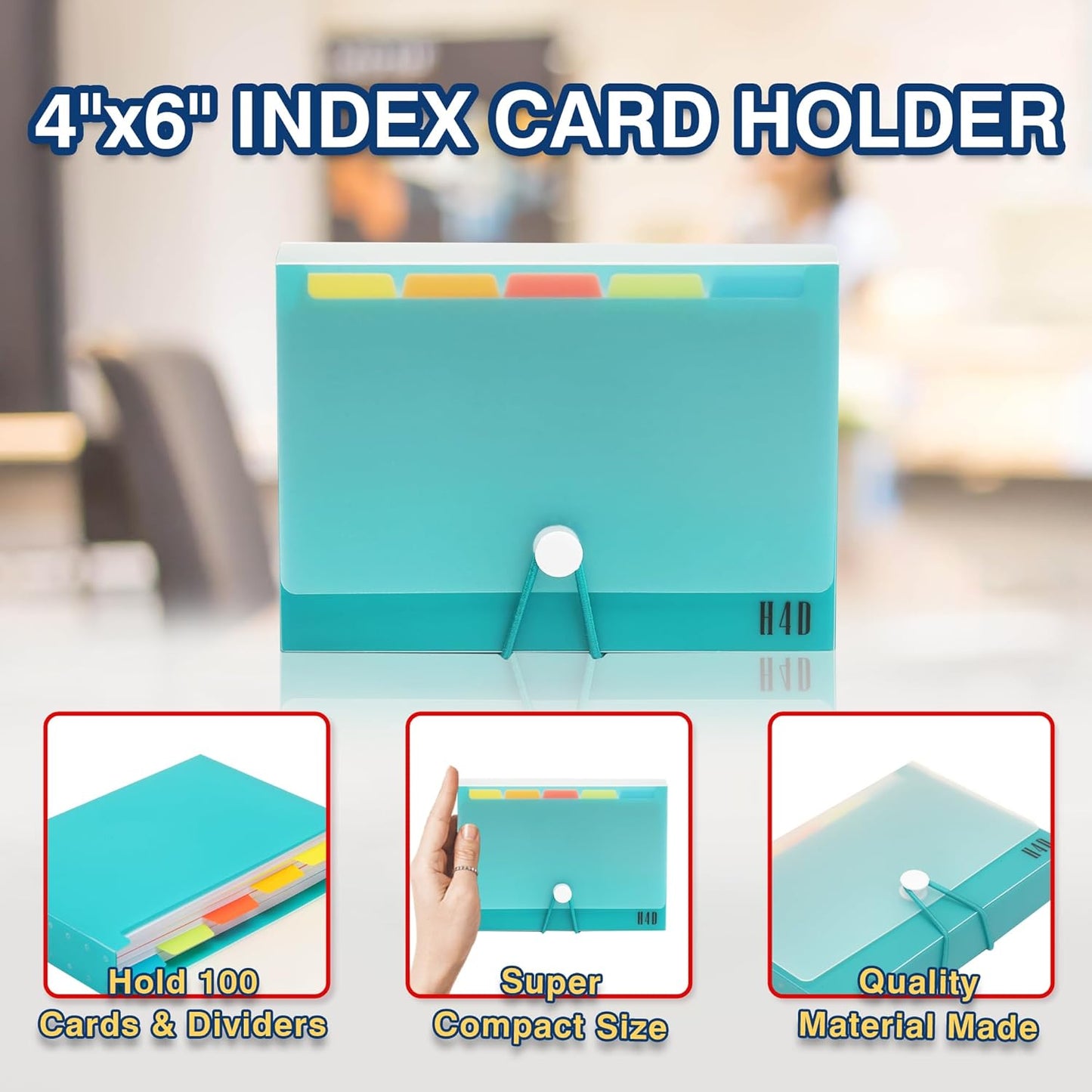 H4D 3x5 Index Card Case with 100 Heavyweight Ruled Index Cards and Dividers, Black