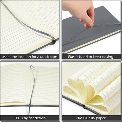Honoson 20 Pack Lined Journal Notebooks A5 Hardcover Executive Notebook 5.5" x 8.3" PU Leather Wide Ruled Journals Bulk with Elastic Band for Home Business Office School Supplies(Black)