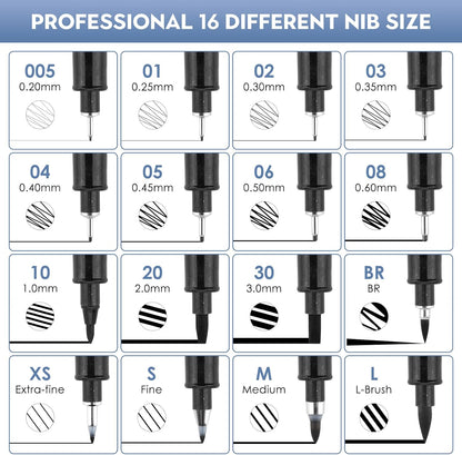YISAN Drawing Art Pens,Micro Fineliner Pens,Fine Tip Manga Markers for Artist Sketch Technical,Black,12 Set,902195