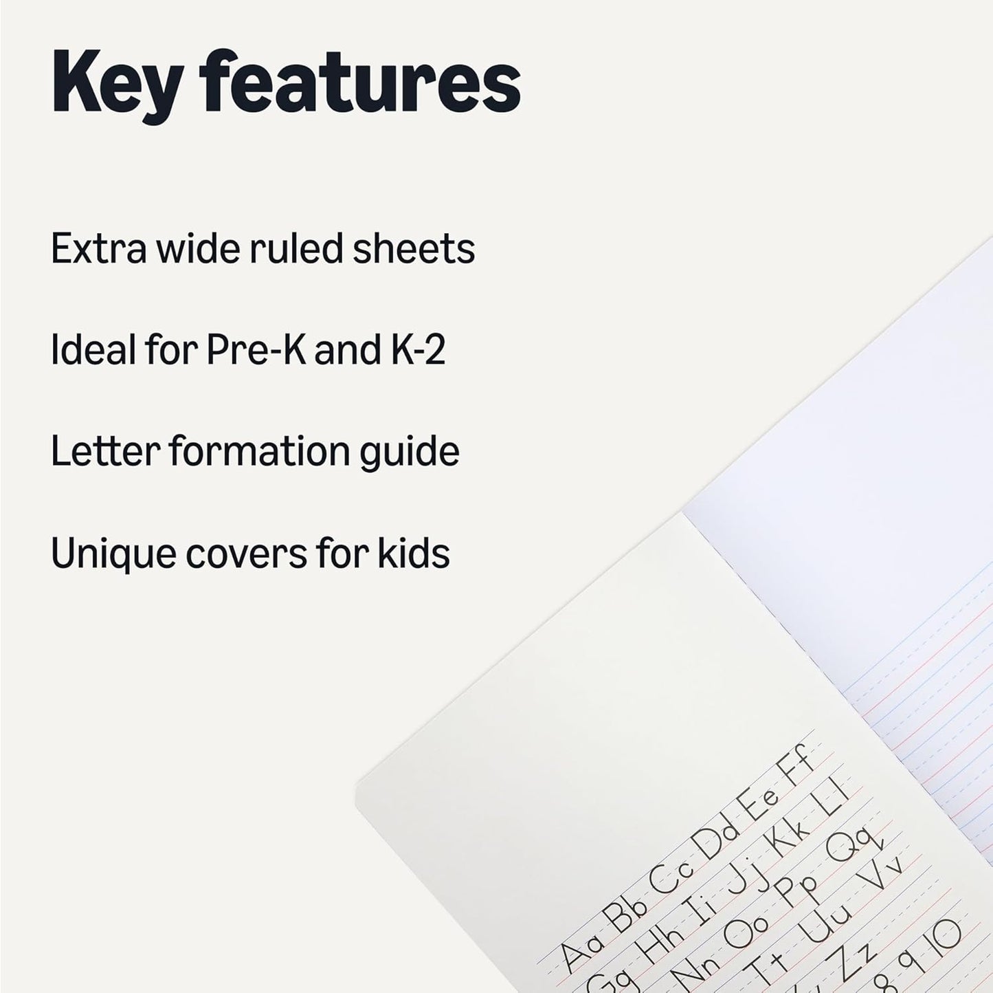 Amazon Basics Primary Composition Notebook, Extra Wide 1/2" Ruled Lines, 9.75" x 7.5", 100 Sheets, Multiple Colors, 15-Pack