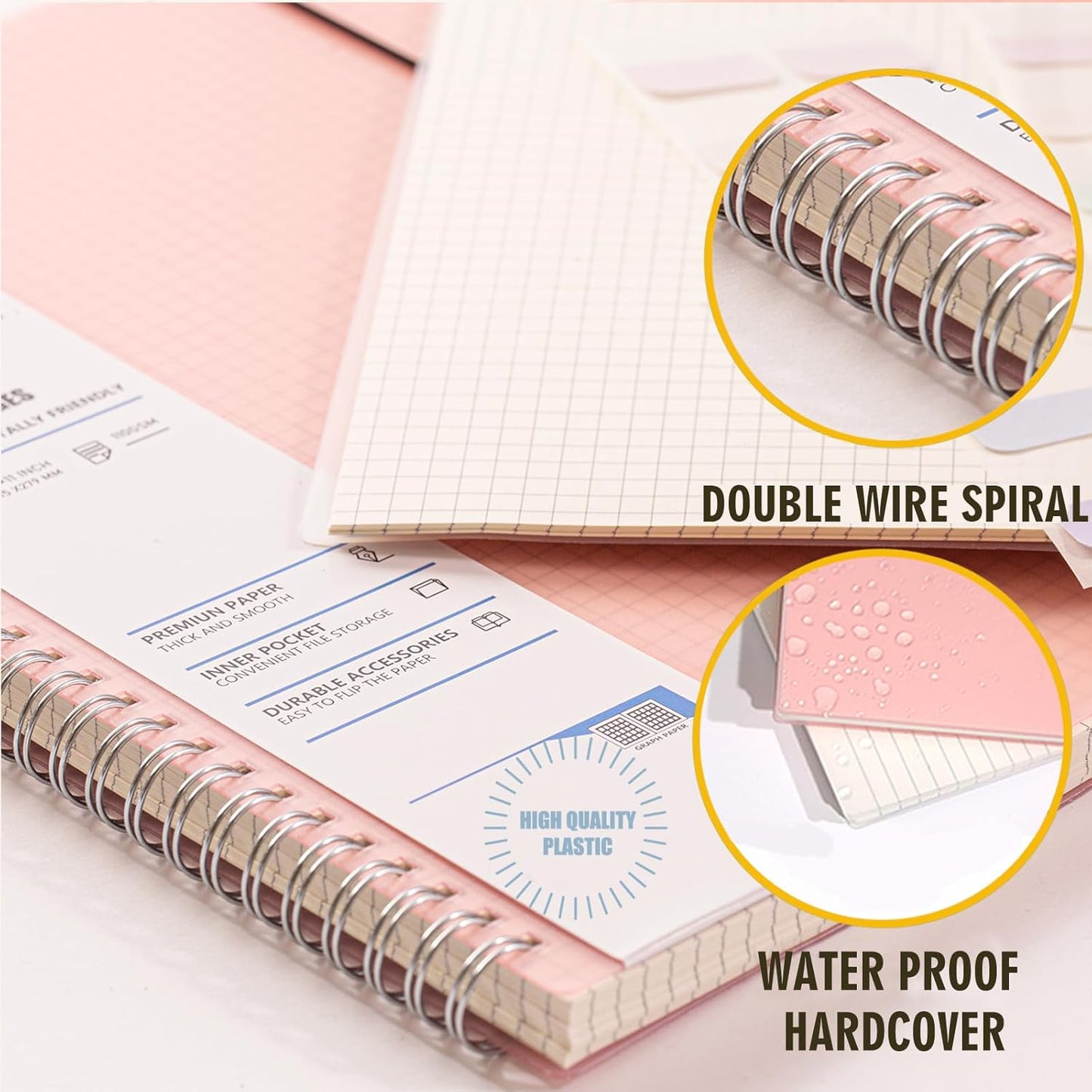 OWSC 4 Pack Lined Spiral Notebook, 5.9 x 8.3 Inches Notebooks for Work, School and Journal with 110 GSM Thick Paper, Small Notebook with 80 Sheets/160 Pages, Notebooks College Ruled for Note Taking