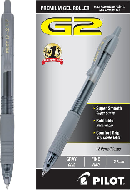 PILOT G2 Premium Refillable & Retractable Rolling Ball Gel Pens, Fine Point, Blue Ink, 12-Pack (31021)