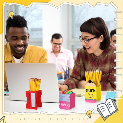 AmazingSpark 3 Pcs Pencil Shaped Holder Sharp and Eraser and Dull Holder Wooden Dispenser Pencil Storage Organizer for Back to School Management Organization (Classic)