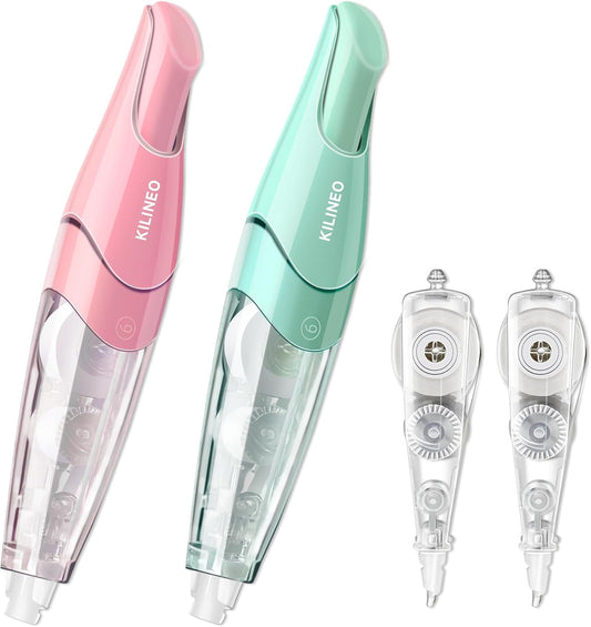 Refillable Retractable White Correction Tape, Pen Shaped White Smooth Pull Out Japanese Aesthetic Cute Correction Tape for Office Supplies, 4 PCS (ZH-67)