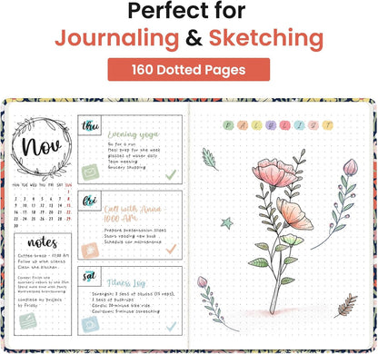 Taja Pretty Lined Journal for Women, Aesthetic Cute Hardcover Leather Journal for Writing, A5 College Ruled Notebook for Work & Note Taking, Perfect for Office School Home, 160 Pages, Meadow Flowers
