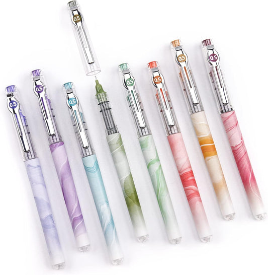 WRITECH Liquid Ink Rollerball Pens: 8ct Assorted Colors Extra Fine Point Tip 0.5mm Roller Ball Rolling Pen for Smooth Writing Coloring Drawing Journaling No Bleed & Smear &Smudge Multi Colored.