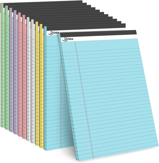 Dynta 12 Pack Legal Pads, 540 Sheets Wide Ruled Lined Writing Note Pads, 8.5 x 11.75 Inch, 45 Sheets Per Notepad, Colored Paper
