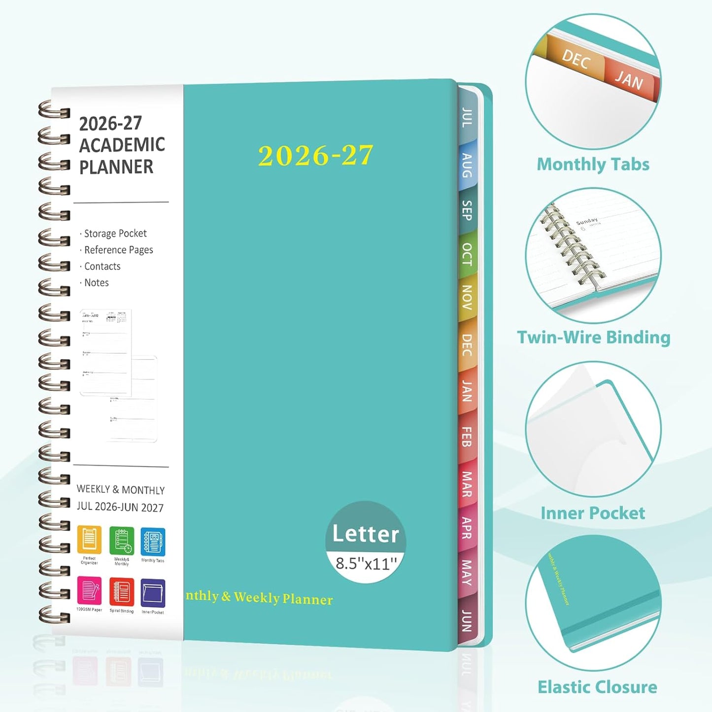 Planner 2026-2027, Weekly and Monthly Academic Year Calendar Planner, July 2026 - June 2027, Daily Agenda Book for Office School Supplies, A5(6.3'' x 8.5'')