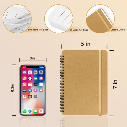 4 PCS Small Spiral Notebook 5x7, Spiral Journal Notebook, Notebooks for Work, Note Taking, School, Small Notebooks 5x7 with Strap, Cute Notebooks for Women 50 Sheets