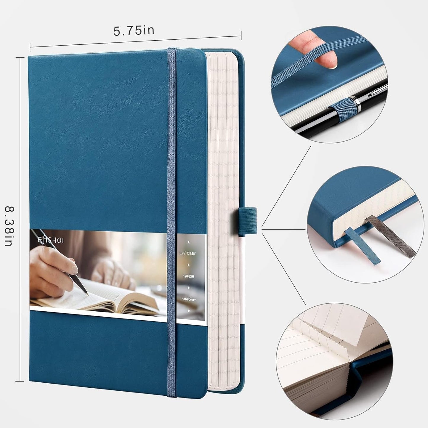 EMSHOI Graph Paper Notebook - 256 Pages A5 Graph Notebook/Journal, Hard Cover, 120gsm Thick Paper, Smooth PU Leather, Inner Pocket, 5.75'' × 8.38''-Black