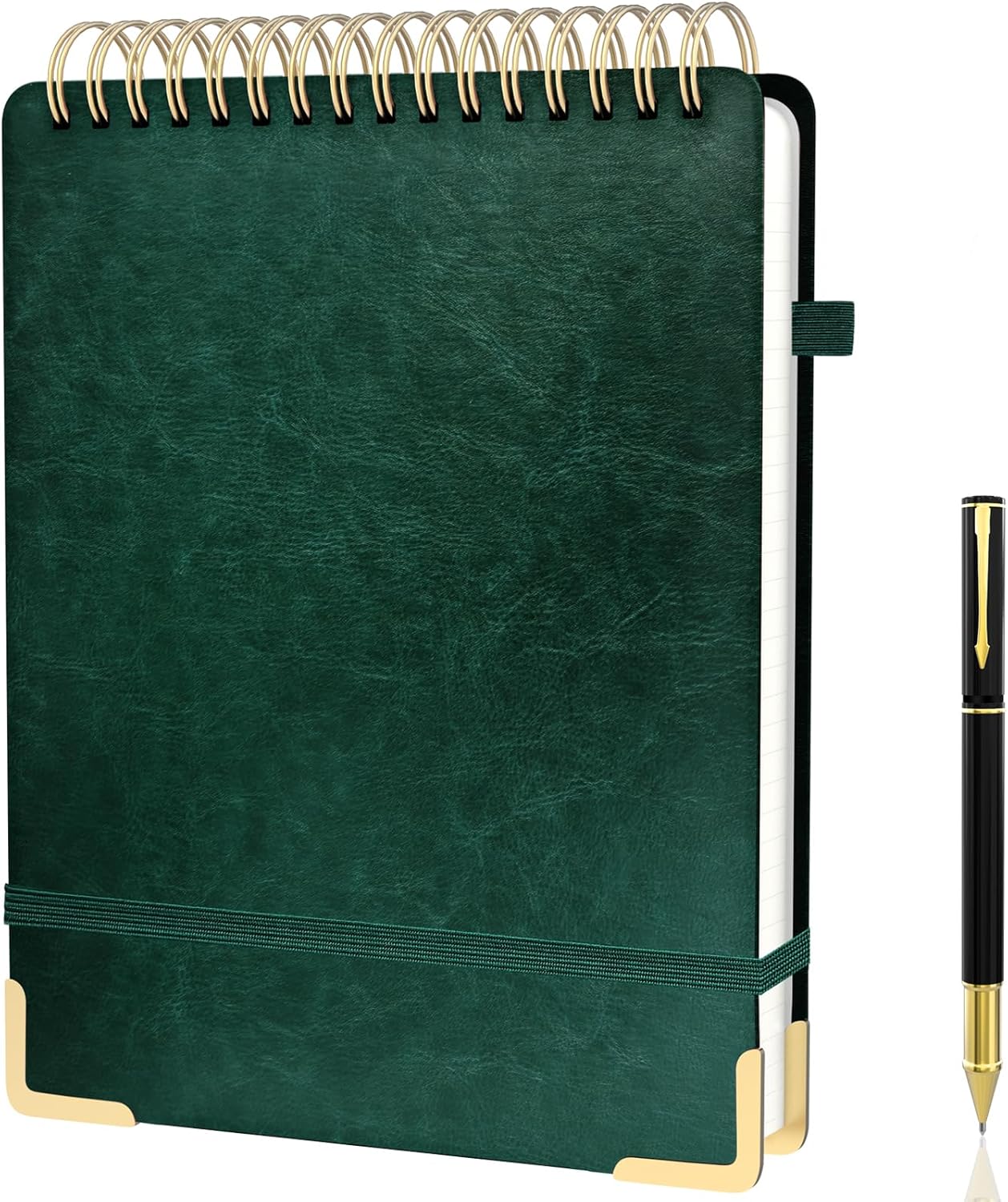 A5 Top Spiral Notebook, Large Leather Hardcover Top Bound Steno Pads, 240 Pages 100 gsm Thick Lined Paper Left Handed Notebook Journal for Work, School, Meeting Writing - Brown, 5.9" x 8.5"