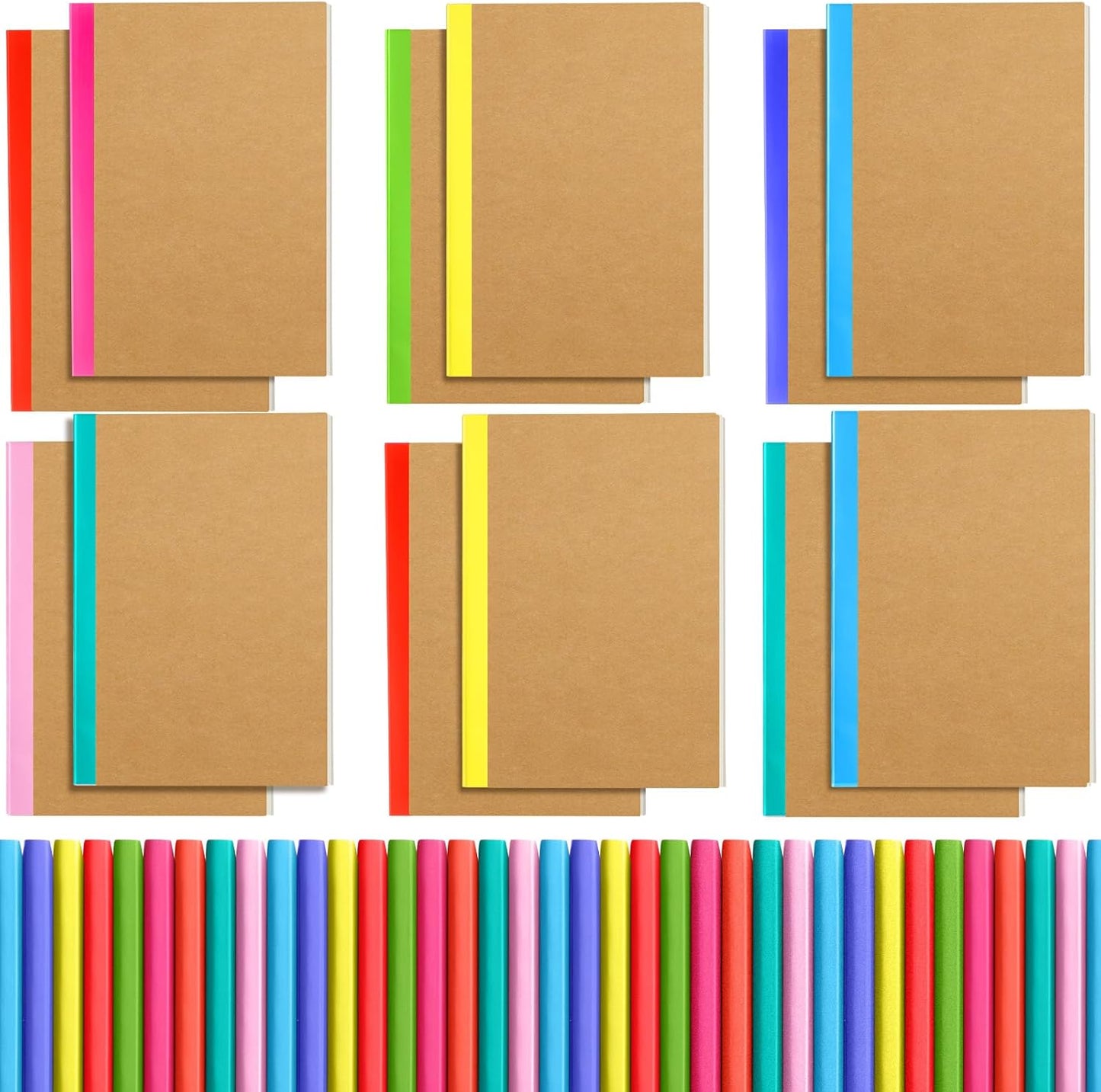Handepo 100 Pack A5 Composition Notebooks 72 Pages/36 Sheets Ruled Lined Composition Kraft Notebooks Bulk Soft Cover Journals Travel Memo for Students Classroom Office Supplies(a5, Colourful)